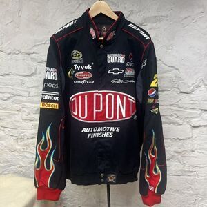 VINTAGE NASCAR Jacket Mens 2XL XXL Black 24 Jeff Gordon Jeff Hamilton Flames